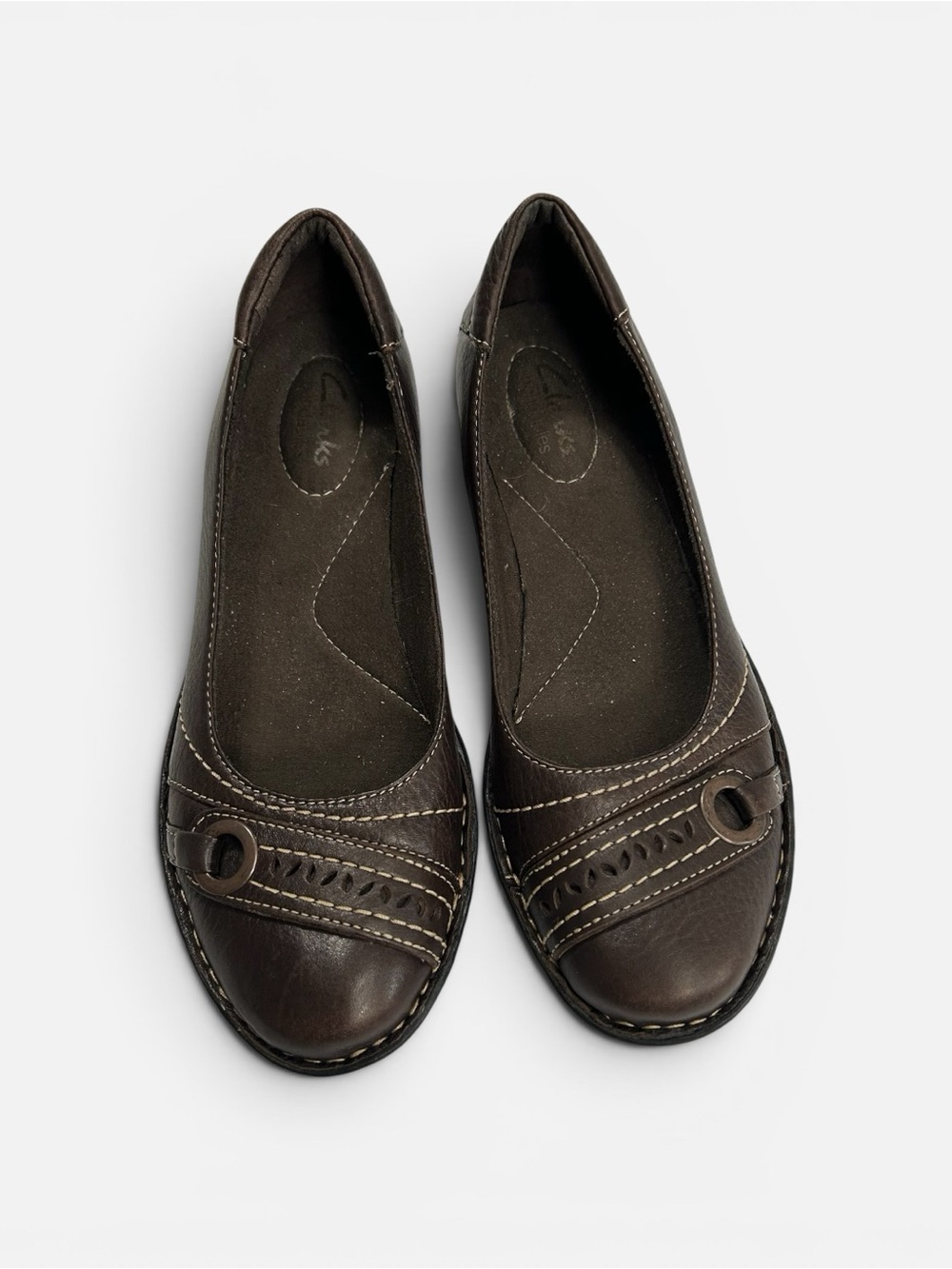 Clarks Bendables Recent Duchess Brown Leather Slip On Career Casual Flats sz 7.5